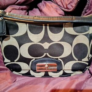 Coach Signature Black and Cream Shoulder Bag